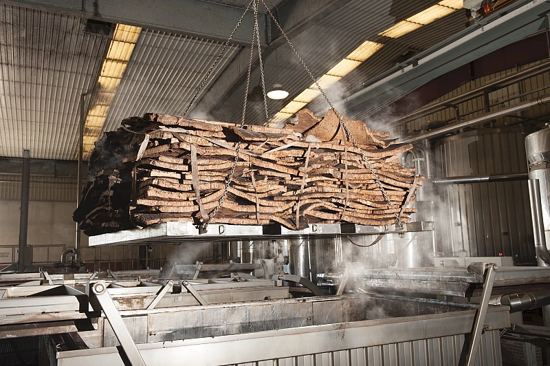 The next step of the industrial process is boiling. Cork planks are boiled in stainless steel tanks. The goal is to remove organic objects embedded in the pores and enable cork to reach the ideal moisture content for processing. At Amorim, an exclusive boiling process called CONVEX also captures and removes volatile organic compounds from the water. Each batch is boiled for an hour in a high technology treatment tank. When the planks are taken out, their volume has increased by 20%, making them more regular and easier to handle.